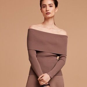 Wilfred sweater blouse taupe off shoulder top